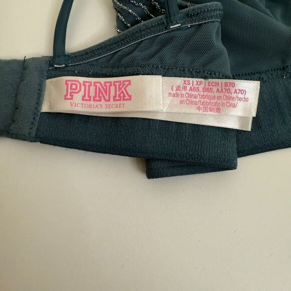Pink Victorias Secret Unlined Strappy Triangle Bralette XS Blue Sparkle - Picture 4 of 5